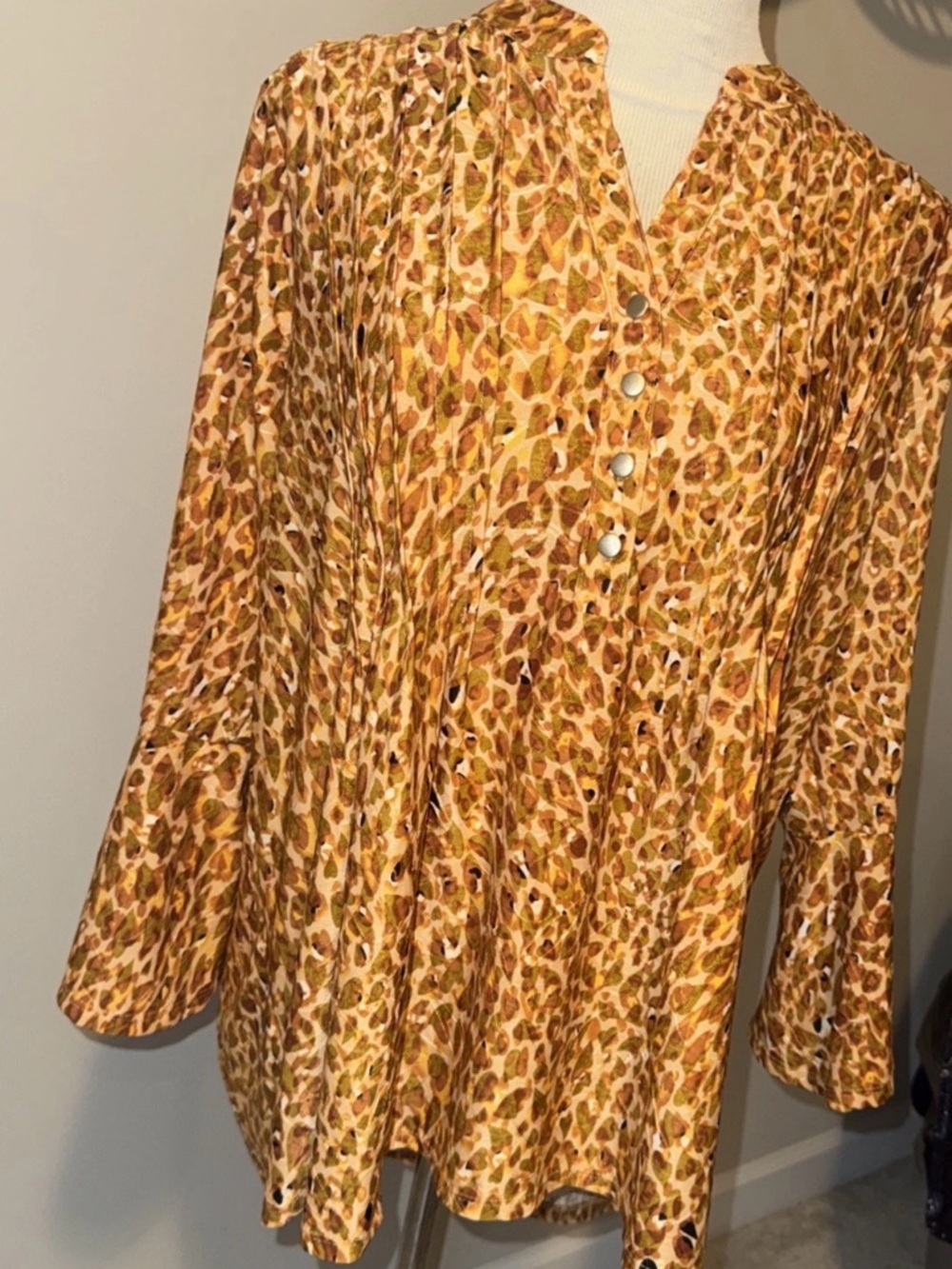 NWT Notations Brown Leopard Shirt 1X Brown Orange